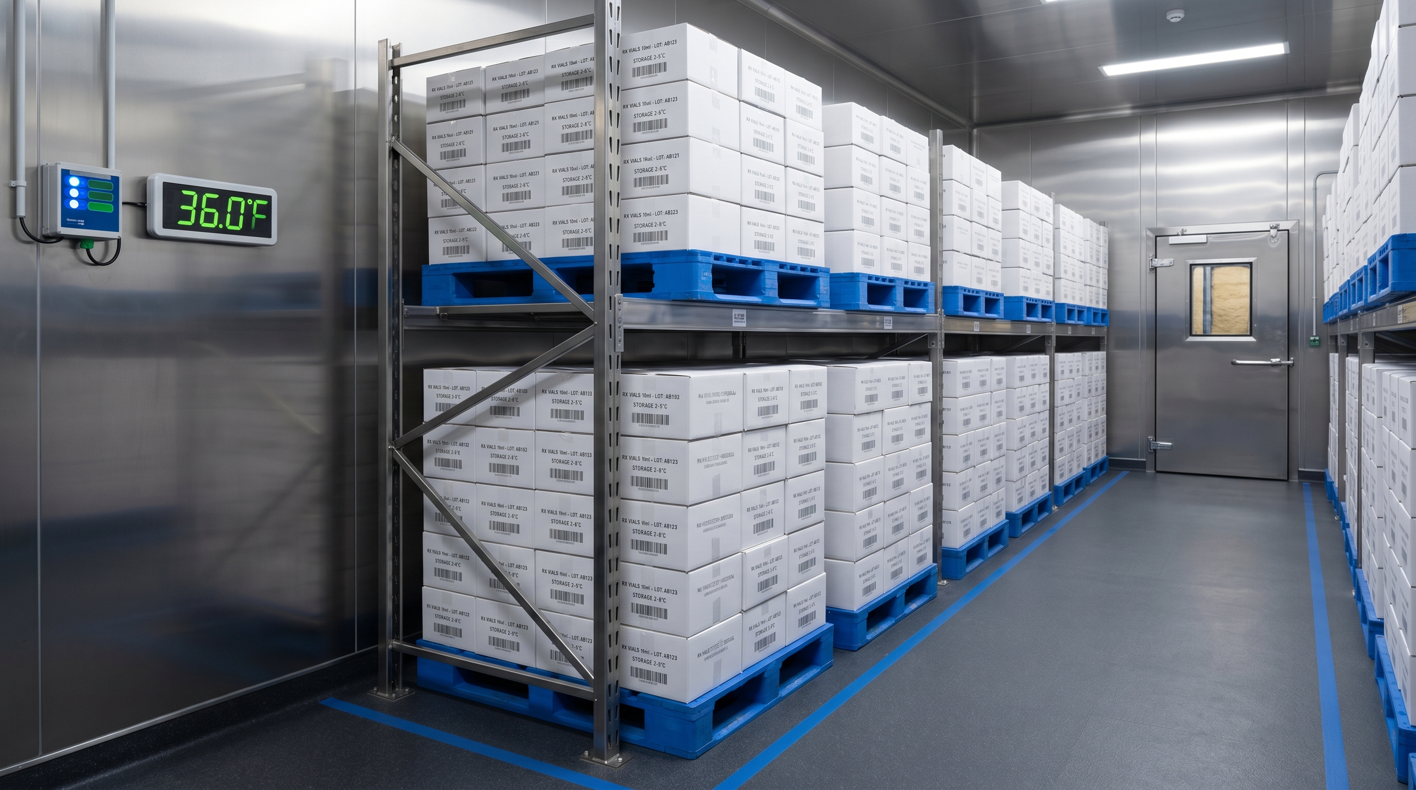Pharmaceutical GMP cold storage with temperature monitoring